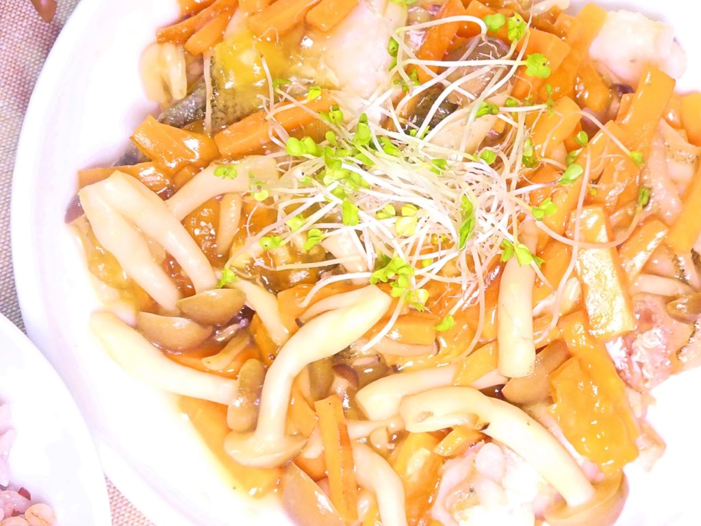 半額かますのきのこあんかけ