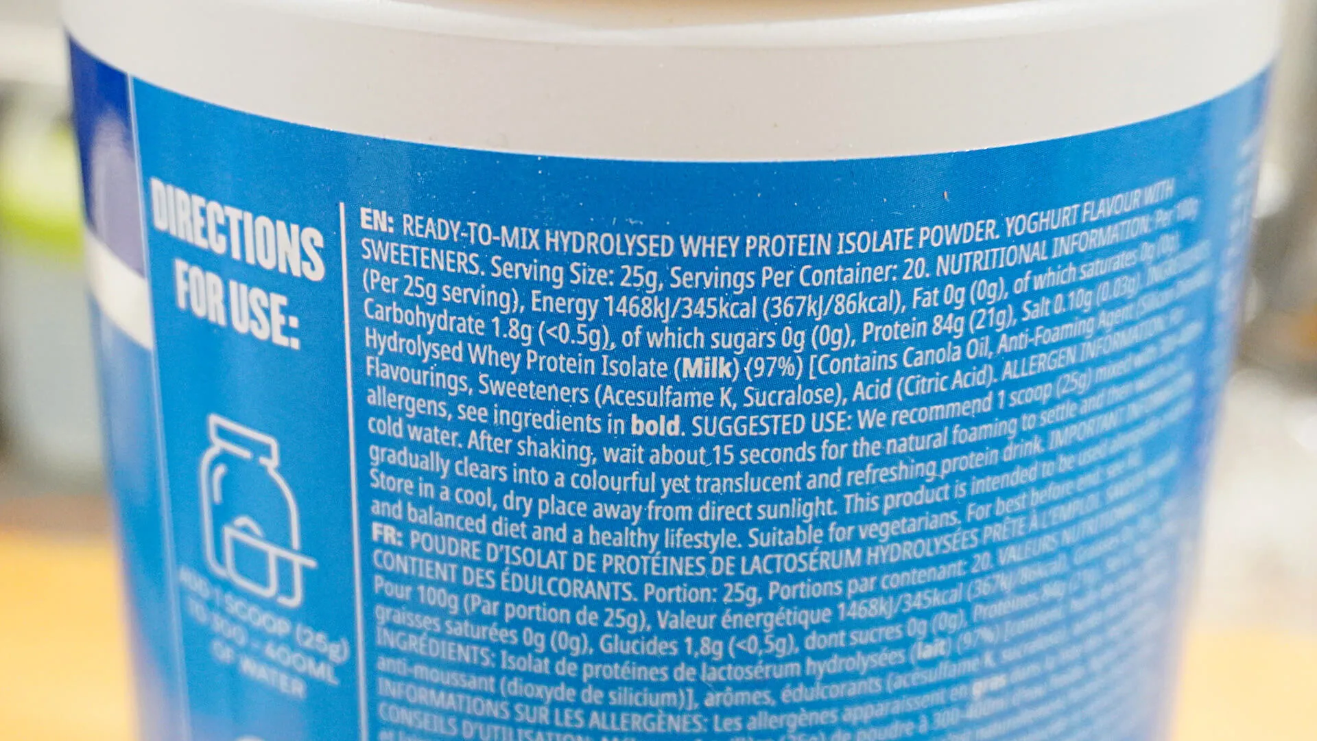 マイプロテイン クリアホエイアイソレート ヨーグルト味の栄養成分表示及び原材料