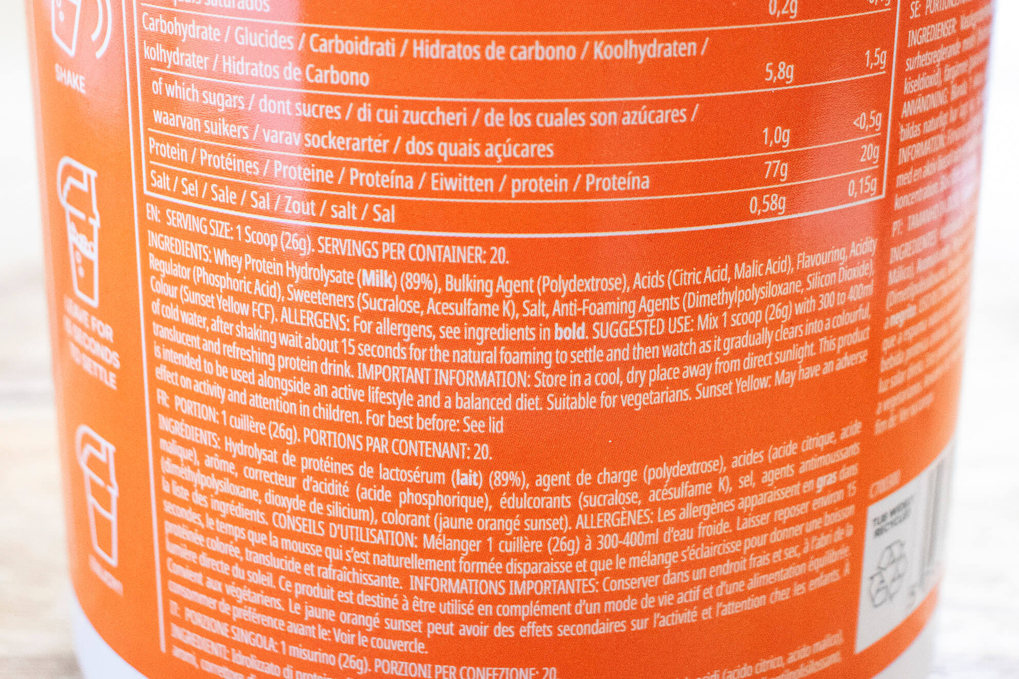 マイプロテイン クリアホエイアイソレート オレンジマンゴー味の原材料
