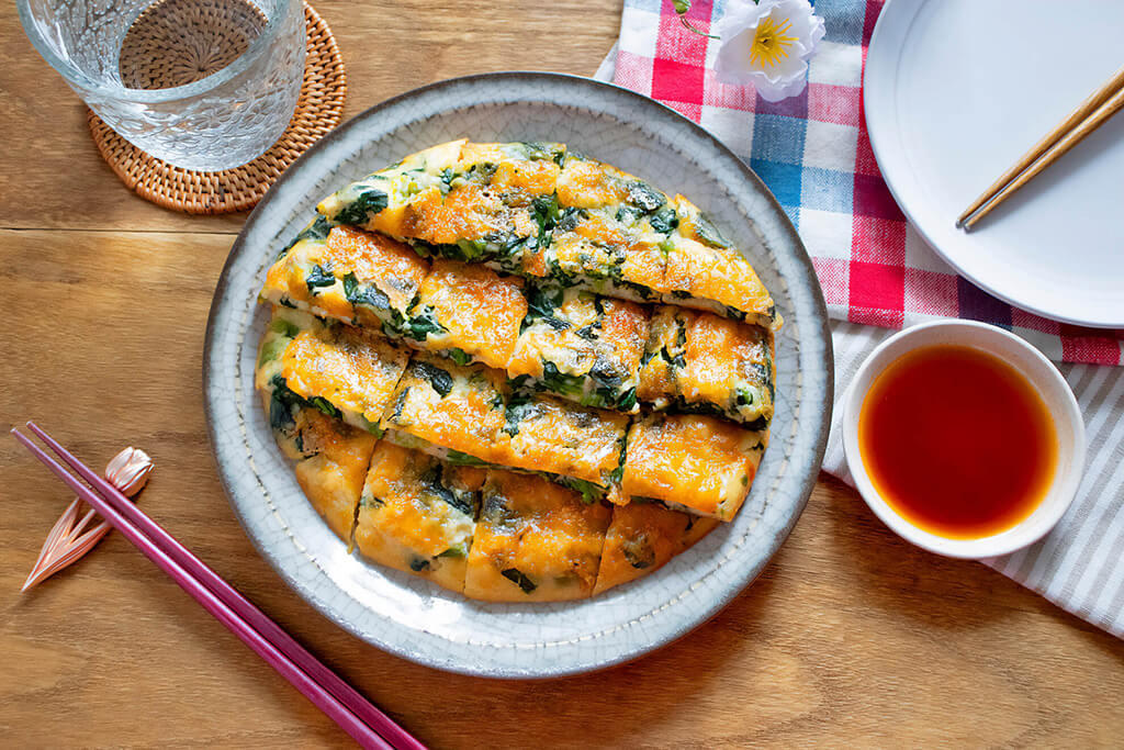 豆腐とほうれん草のチーズチヂミ