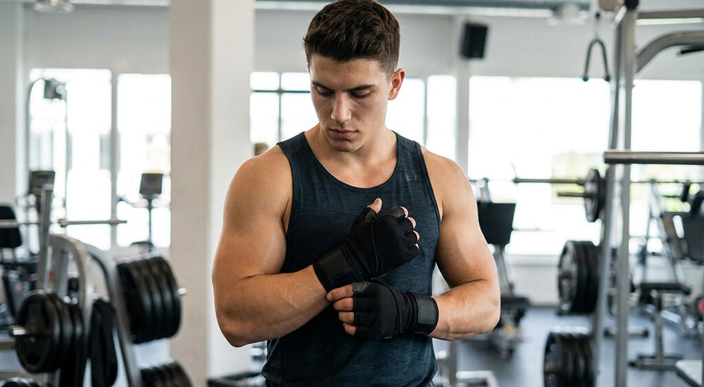 リストラップグローブを付けている男性