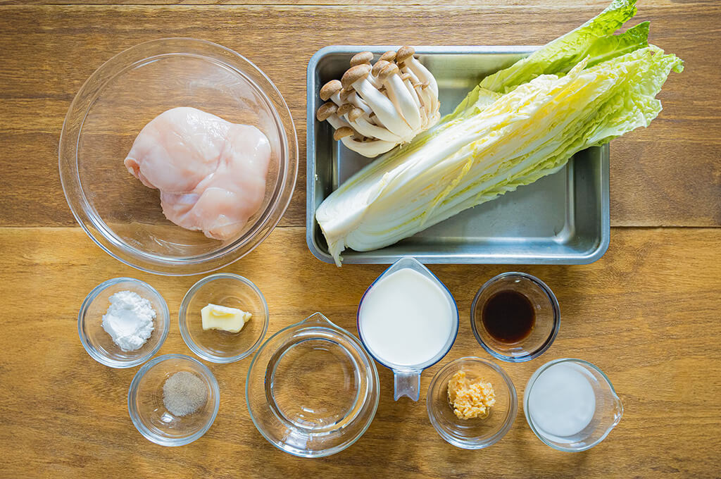 鶏むね肉と白菜の味噌クリーム煮の材料