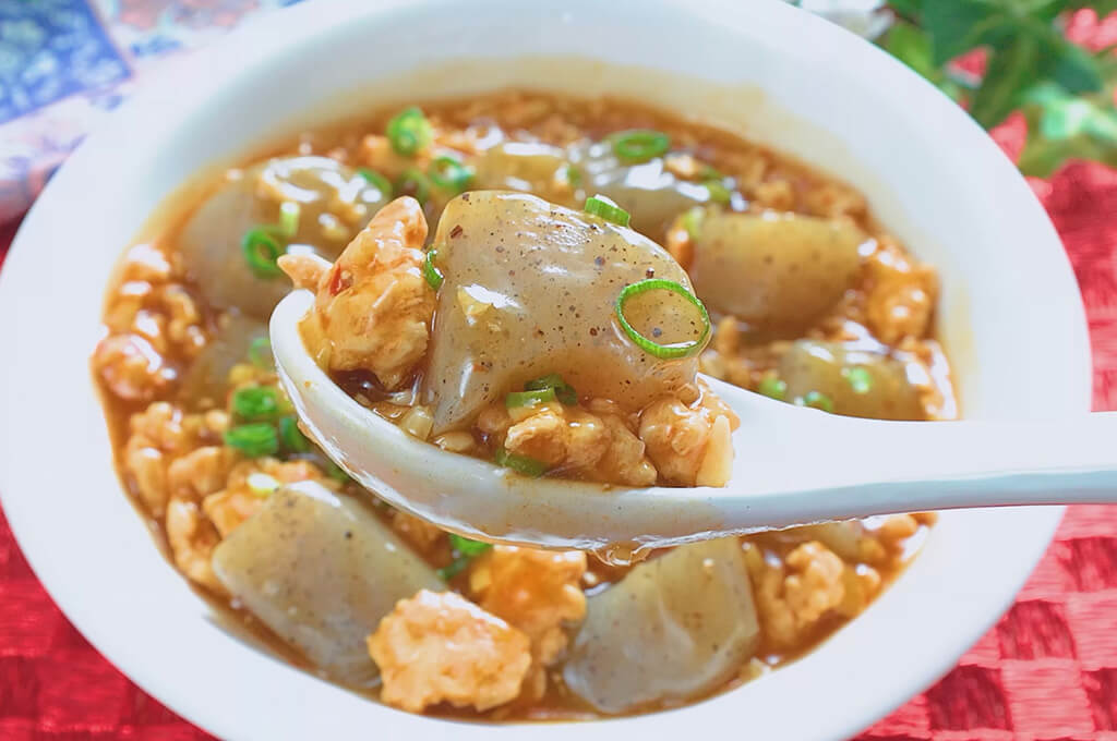 鶏むねひき肉の麻婆こんにゃく