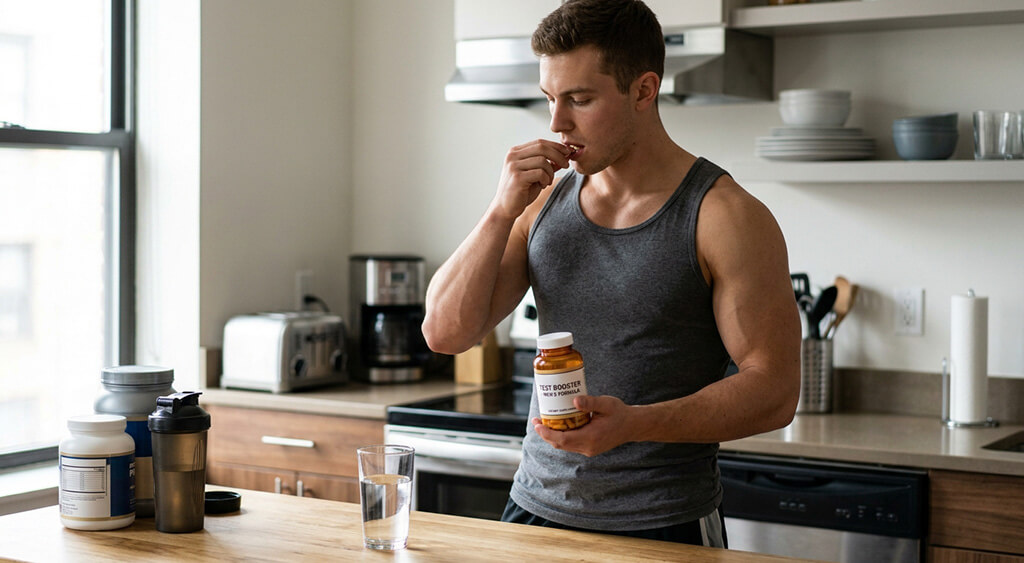 テストステロンブースターを飲む男性