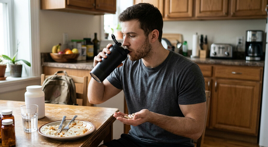 サプリメントを飲む男性