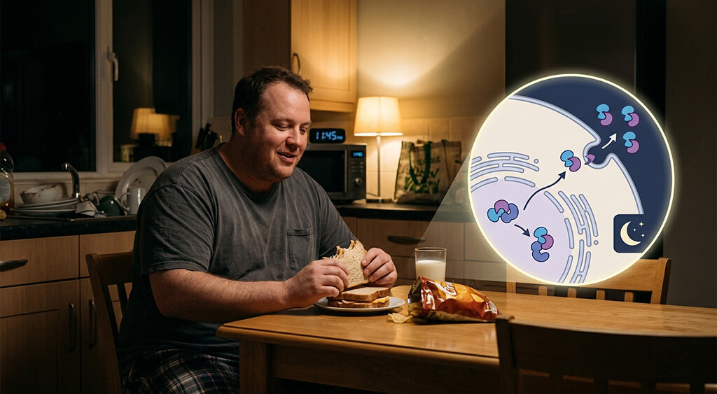 夜食を食べる男性