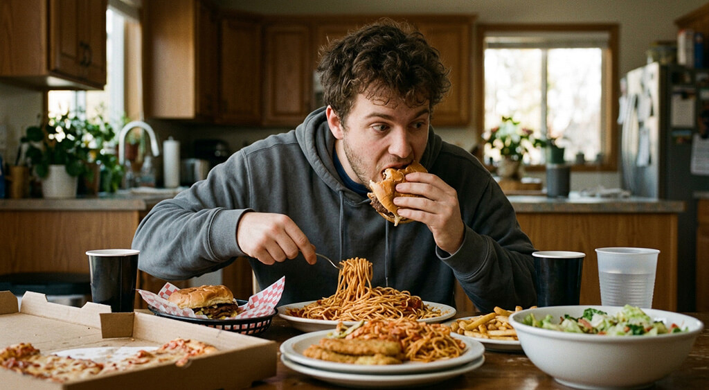 爆食している男性