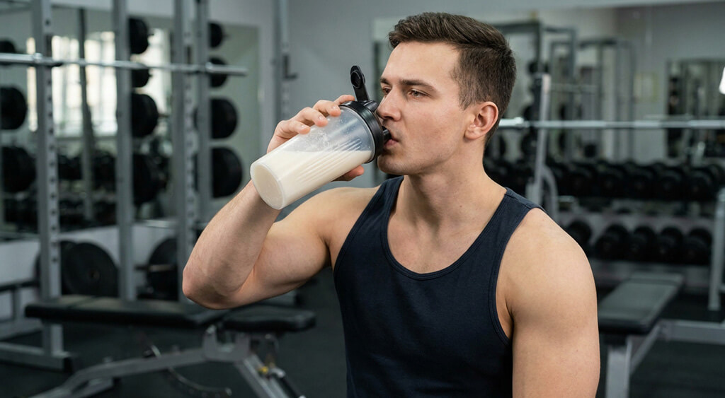 プレワークアウトを飲む男性