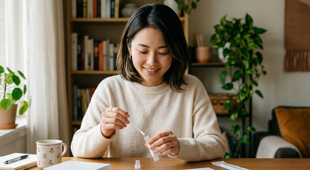 遺伝子検査キットを使う女性