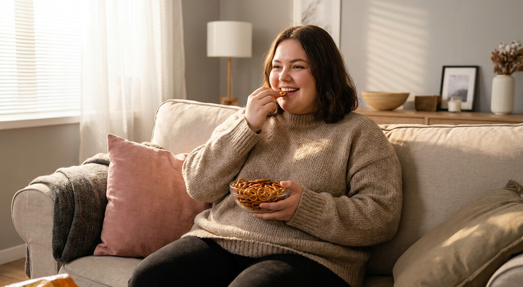 おやつを食べる女性