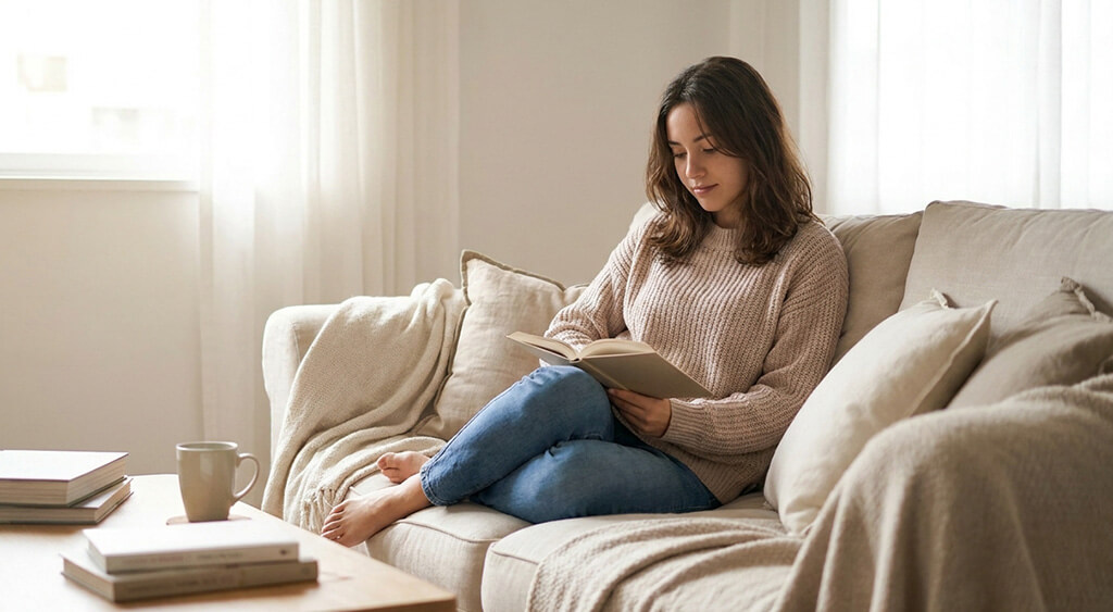 部屋でリラックスする女性