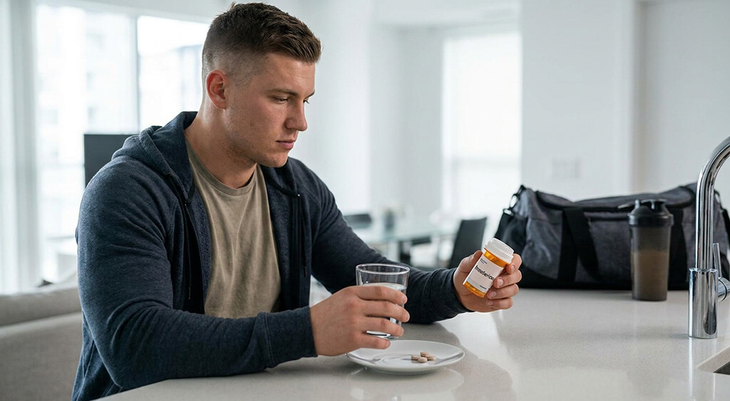 薬を飲む男性