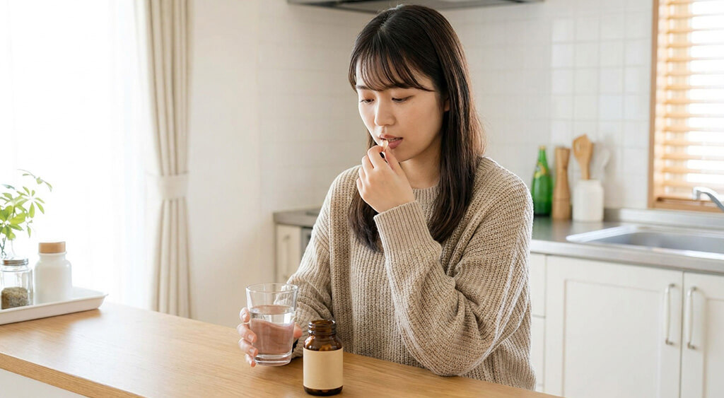 サプリメントを飲む女性