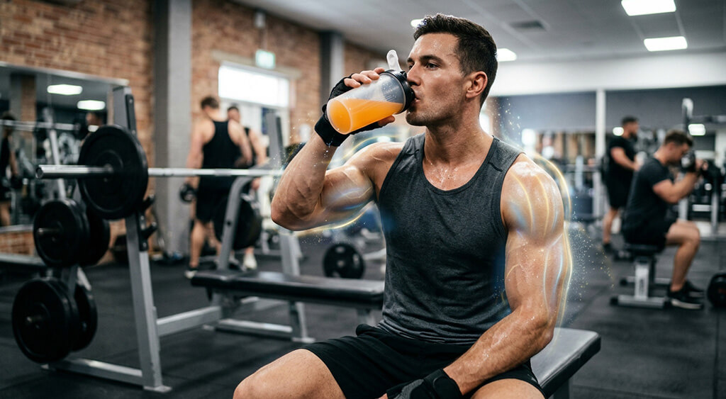 EAAを飲む男性