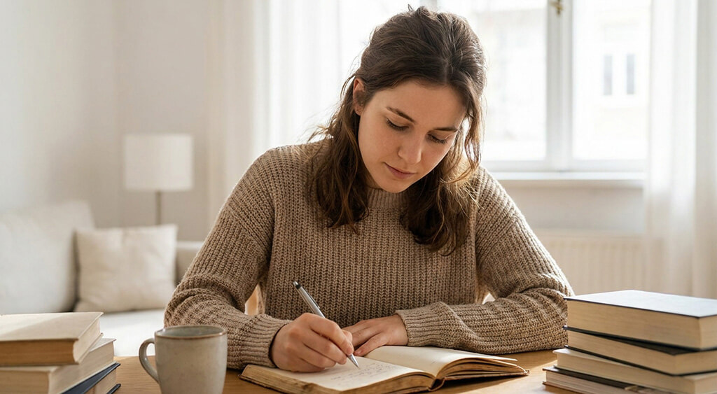 感情を紙に書き出している女性