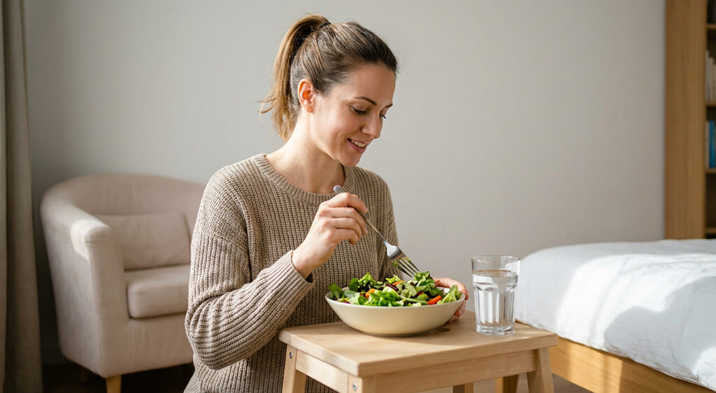 サラダだけを食べている女性