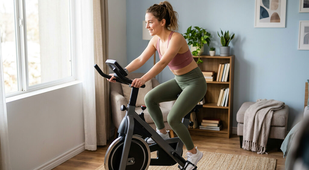 フィットネスバイクを漕いでいる女性