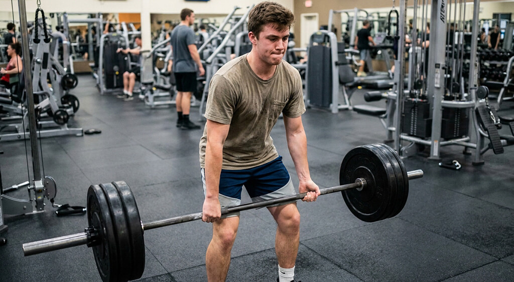 デッドリフトをしている男性