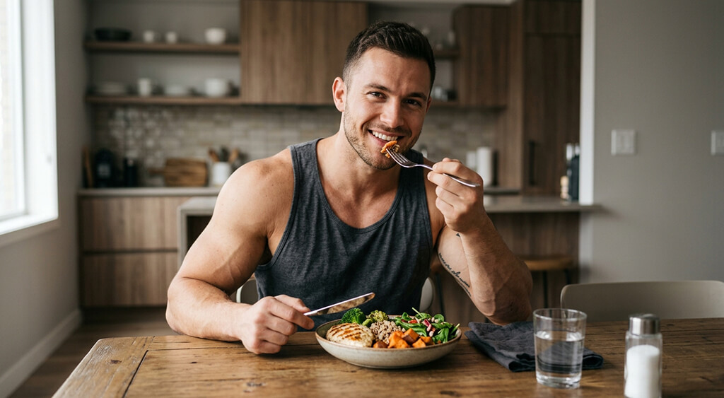 ヘルシーな食事を摂っている男性