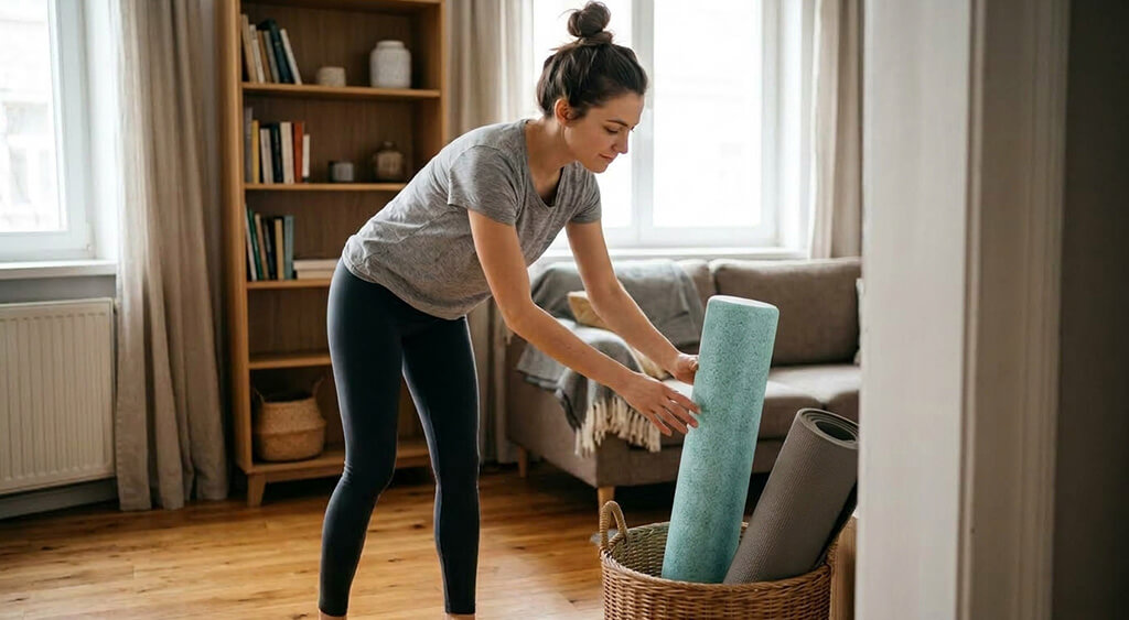 ストレッチポールを収納している女性