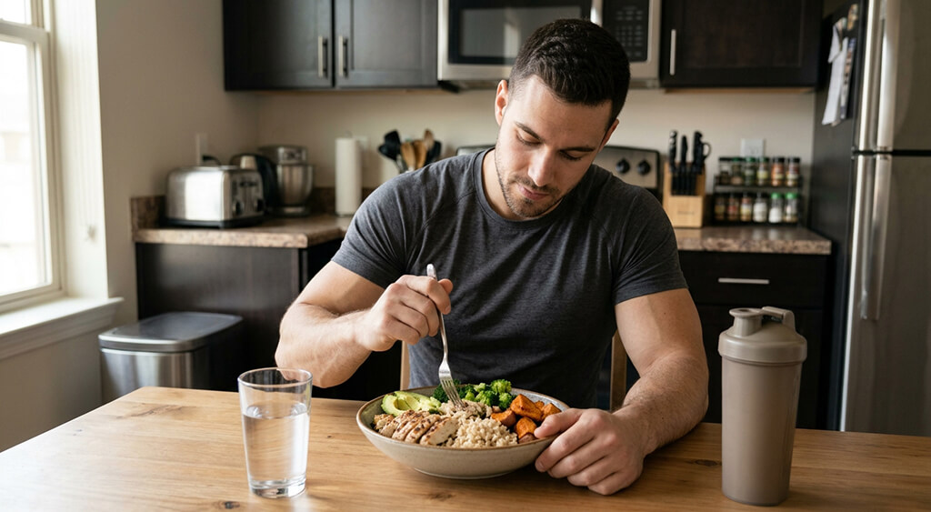健康的な食事を摂っている男性