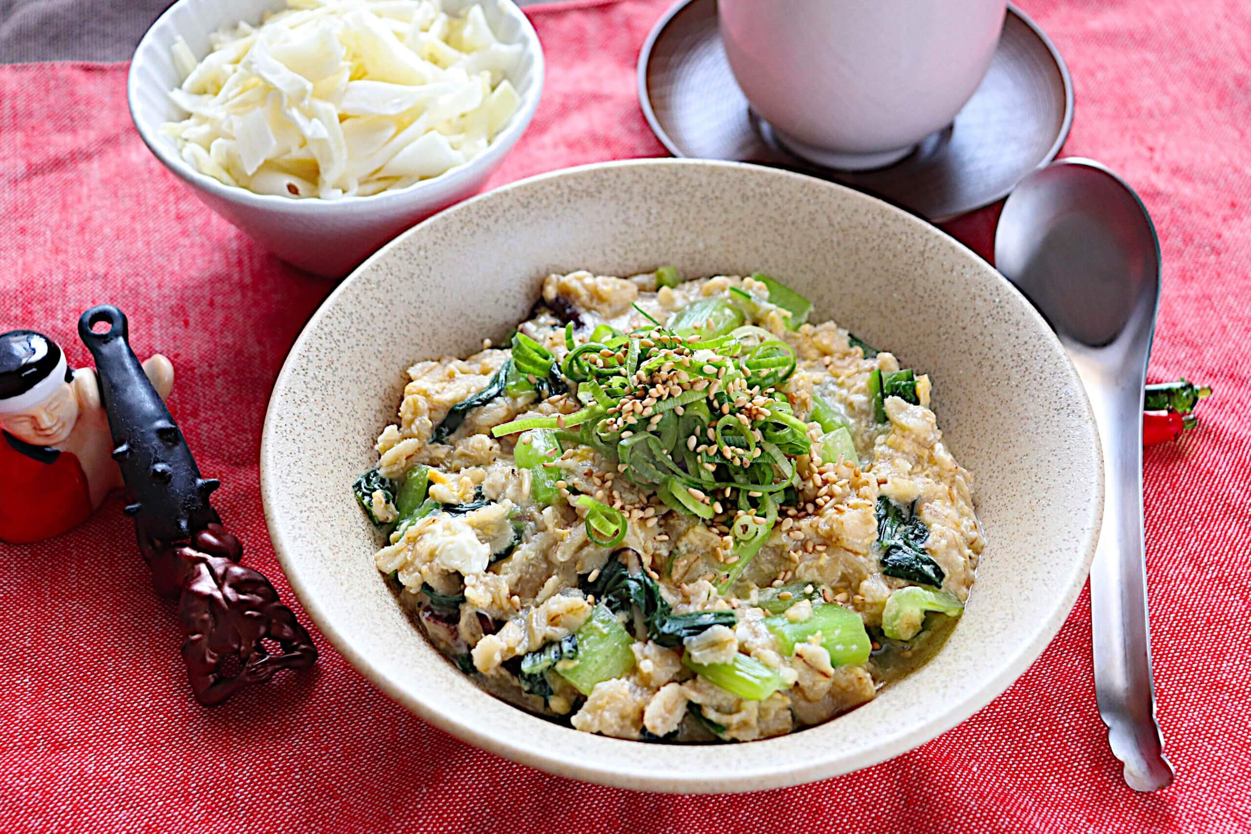 小松菜と卵のオートミール中華粥