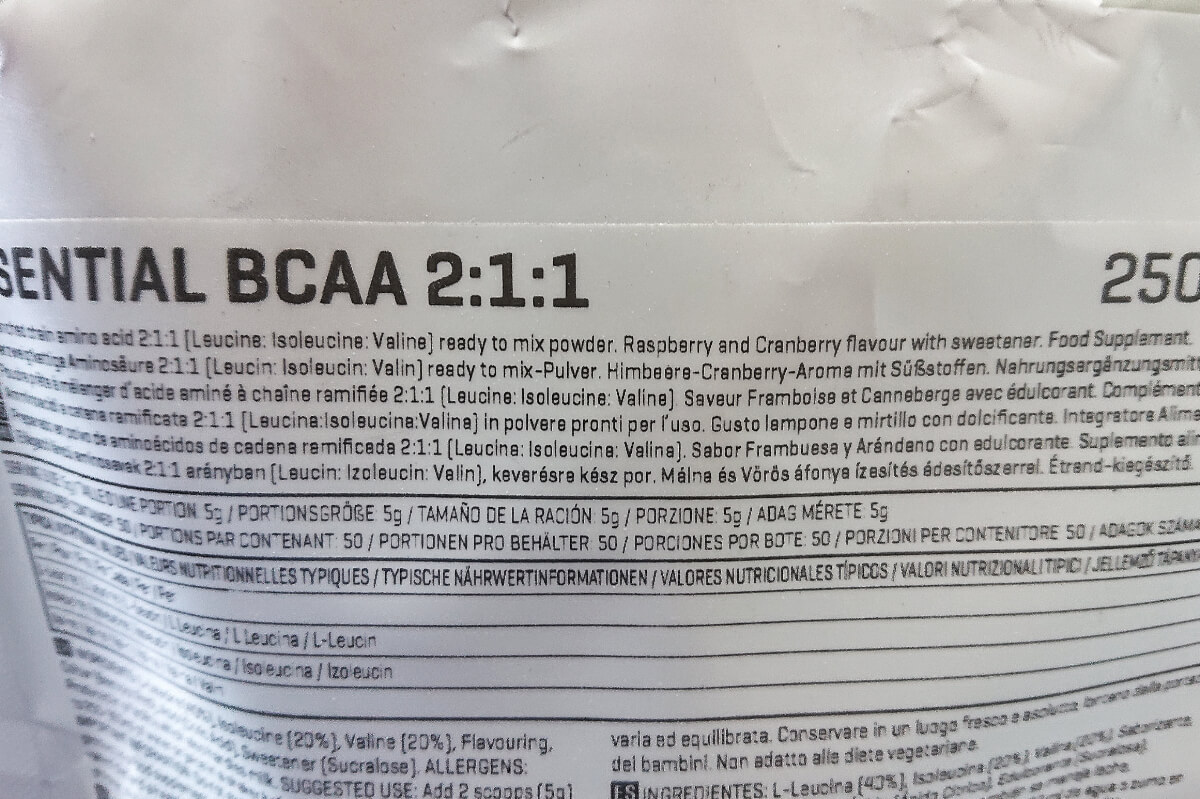 マイプロテイン BCAA ベリーバースト味 栄養成分表示