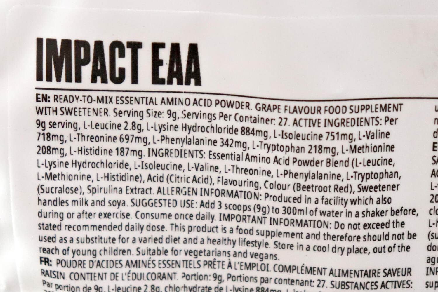 マイプロテイン EAA グレープ味 栄養成分表示