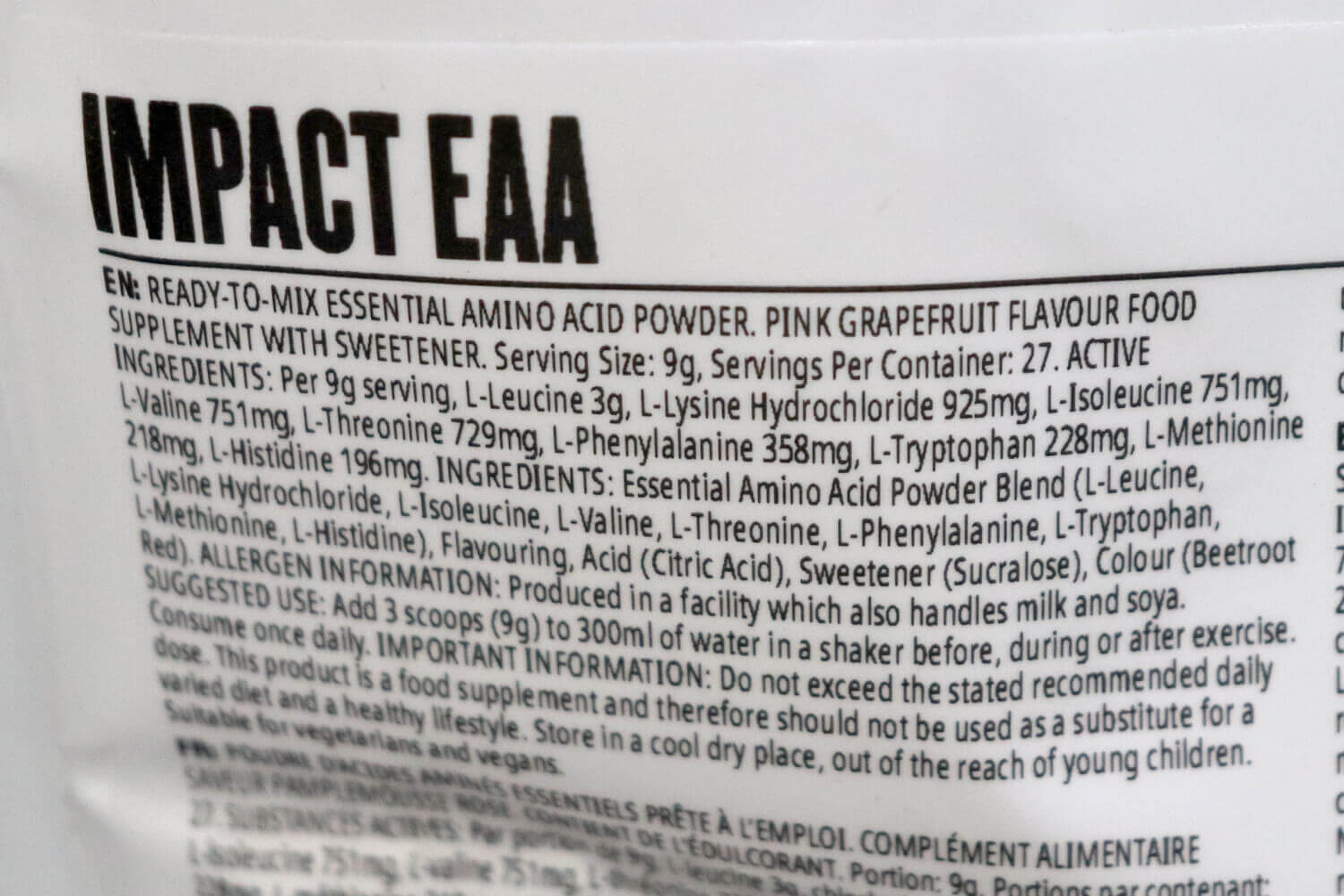 マイプロテイン EAA ピンクグレープフルーツ味 栄養成分表示・原材料