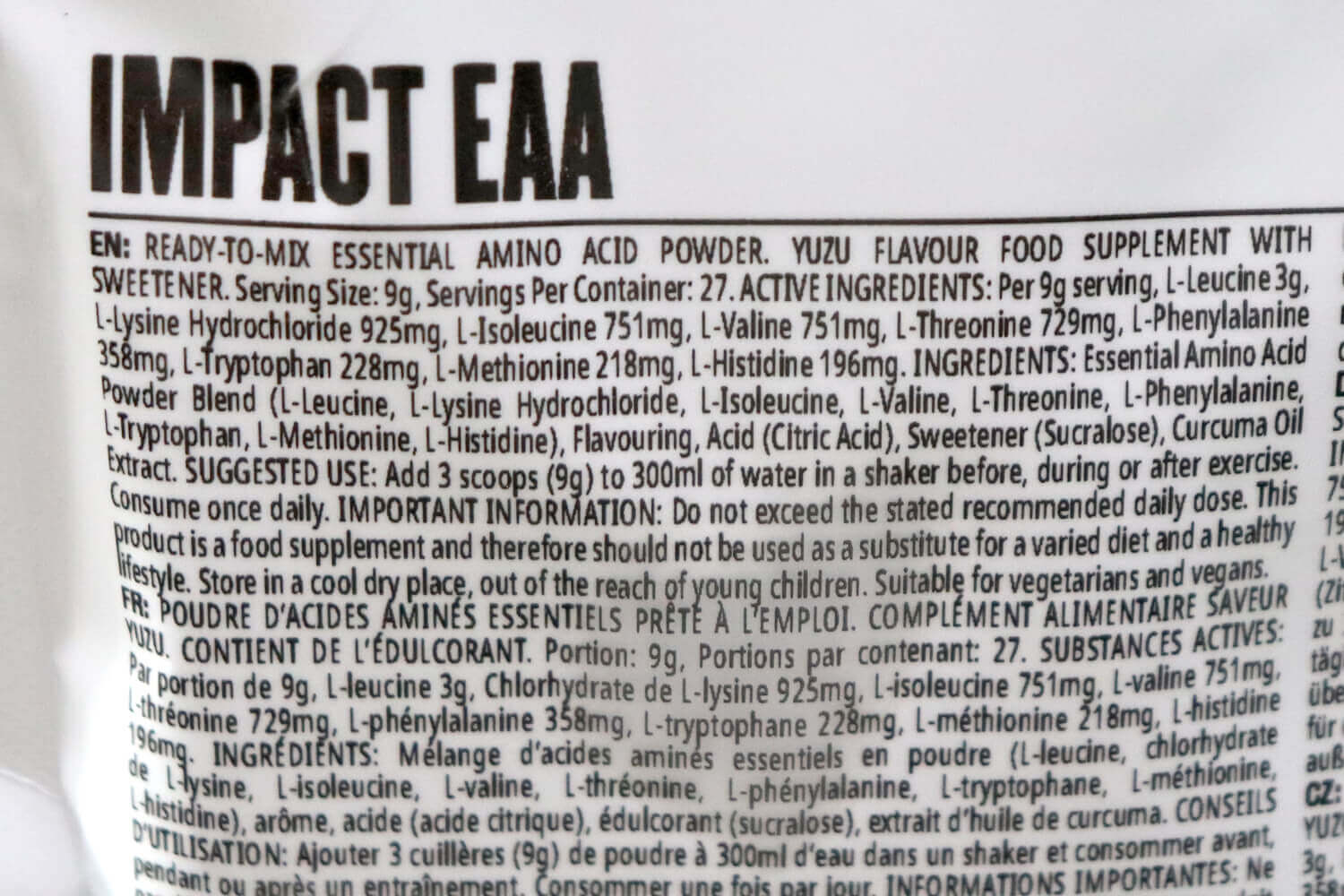 マイプロテイン EAA ゆず味 栄養成分表示・原材料